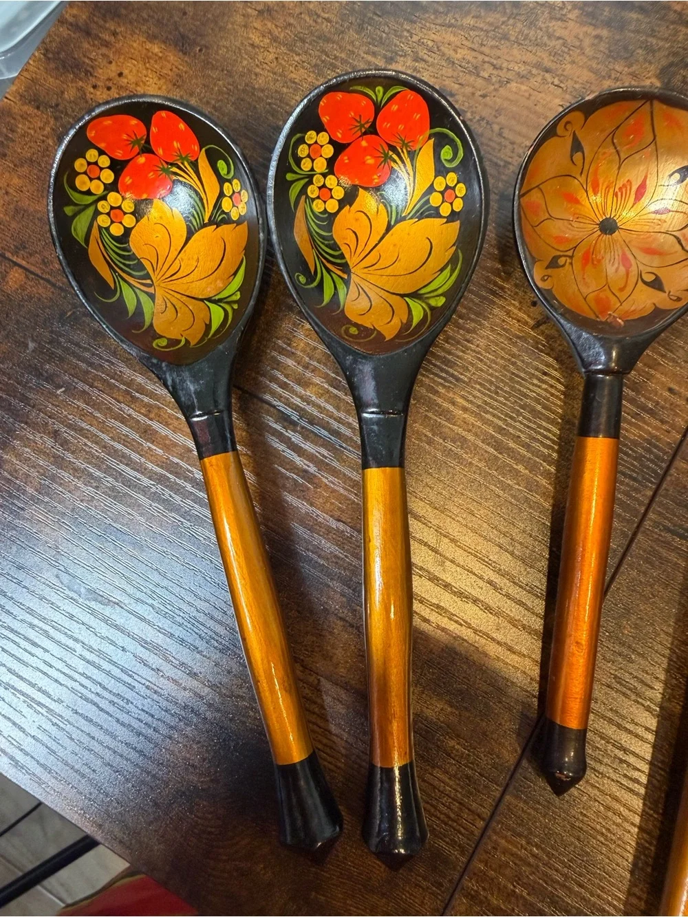 Hand-Painted Black and Gold Wooden Decorative Spoons Set of 5